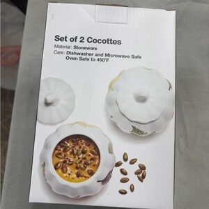 White Stoneware Cocottes Set of 2